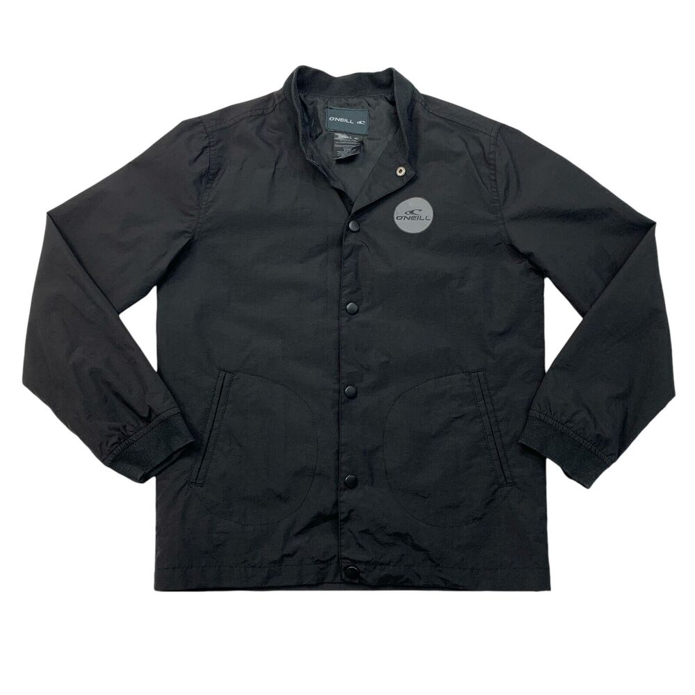 O'neill Jacket Boys M Medium Black Snap Button Lightweight Water Resistant Nylon